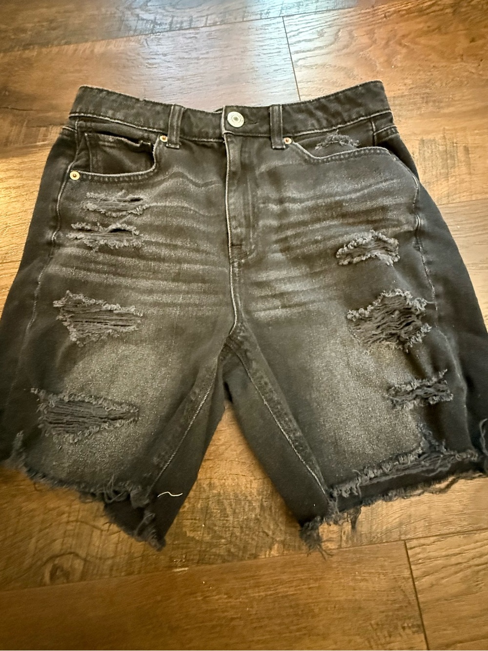 American Eagle Outfitters Black Distressed Denim Shorts